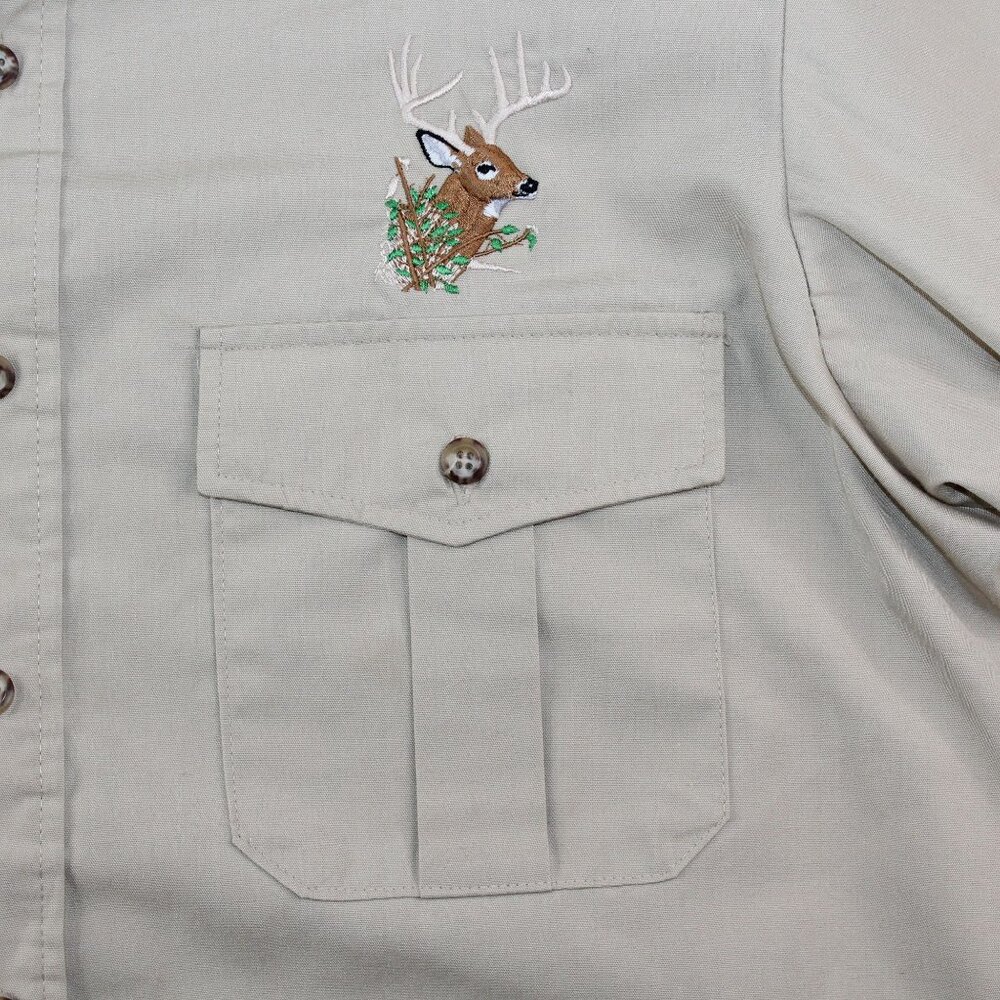 Outdoors Impression Mens Large Khaki Brown Shooting Hunting Long Sleeve Shirt - Picture 12 of 16